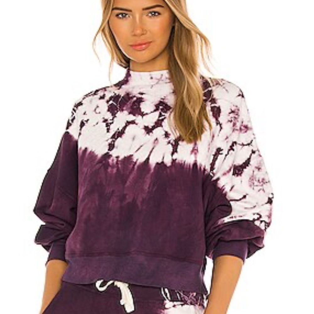 Electric and Rose Crop Dolman Sleeve Sweatshirt white/purple tie dye Sz Small